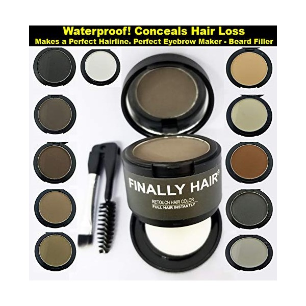 Finally Hair Gray Dab-on Hair Fibers & Hair Loss Concealer, Hairline Creator, Eye Brow Enhancer, and Beard Filler. Dab-on Hair Fiber Shadow Powder (Grey)