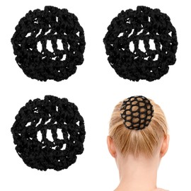 3 PCS Hair Nets for Buns, Elastic Invisible Women Hair Nets Handmade Crochet Scrunchies Bun Holders for Women Skating Ballet and Dance Accessories, Black