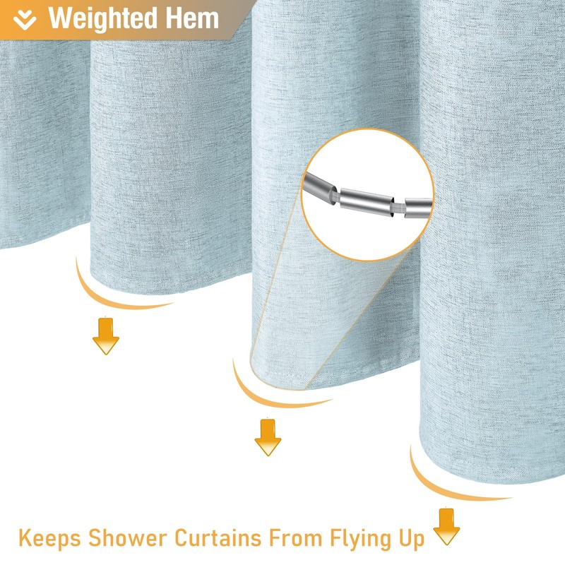 BTTN Fog Blue Shower Curtain - Linen-Look Heavy Duty Waterproof