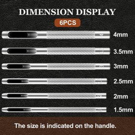 Hollow Leather Hole Punch Set with 6PCS Steel Tools (1.5mm-4mm) - Hole Punch Tool for Belts, Felt & Gaskets - Belt Hole Puncher for Leather Crafts