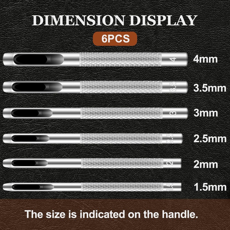 Hollow Leather Hole Punch Set with 6PCS Steel Tools (1.5mm-4mm)