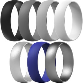 ThunderFit Unisex Silicone Wedding Rings, Rubber Engagement Bands 6mm Wide 1.65mm Thick - 1/2/3/4/5/6/7 Variety Multipack (Pack M - Size 12.5-13 (22.33mm))
