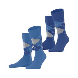 Burlington Men's Everyday Argyle M So Cotton Patterned Socks (Pack of 2), Blue Cornflower Blue 6337