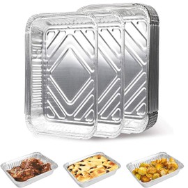 50Pcs Foil Tray Aluminium Foil Baking Trays Foil Take Out Pans, 22x16x5cm Disposable Foil Food Containers for Roasting, Baking, Cooking (Silver)