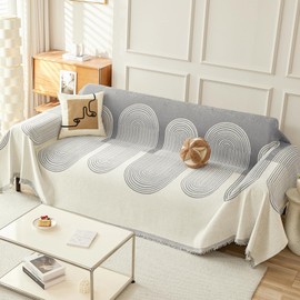 Ksriylm Grey Sofa Covers for Sectional Sofa Set Geometry Couch Cover for Dogs Green Throw Couch Cover with Tassel Loveseat Covers Futon Cover L Shaped Cover Washable Couch Protector, 71" X134"