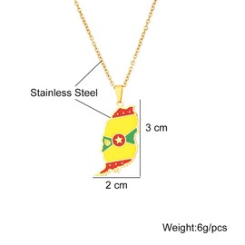 XIAFH Retro Grenada Map Flag Pendant Necklace for Women Girls Stainless Steel Map of Grenada Flag Necklace Geomertic Jewellery Gifts for Women Girlfriend (gold)