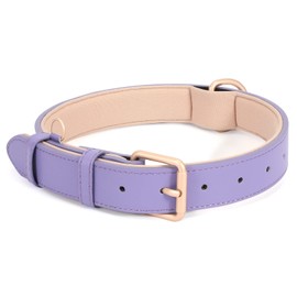 WHIPPY Leather Dog Collar for Small Medium Large Dog Adjustable Soft Breathable Leather Padded Puppy Collar with Alloy Buckle Heavy Duty Waterproof Classic Dog Pet Collar,Purple,XS