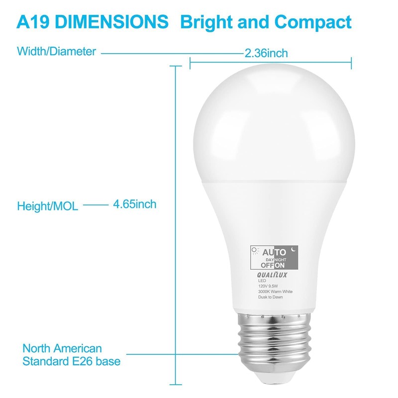 Qualilux Dusk to Dawn Light Bulbs Outdoor 850 Lumen, 60W