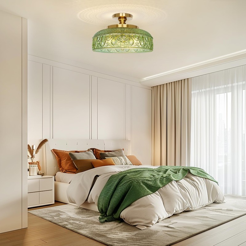 Lamomo Semi Flush Mount Ceiling Light, Upgraded Larger Green Hallway