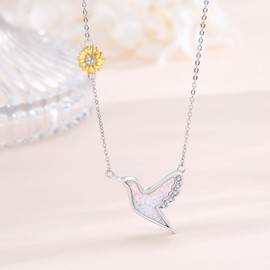 CUOKA MIRACLE Hummingbird Necklace for Women,925 Steriling Silver Lovely Bird Pendnat Necklace for Women Cute Animal Necklace Delicate White Opal Jewelry Birthday Chritstmas Gift