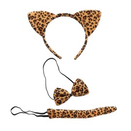 BOBOZHONG Animal Ears Bow Tail Set,Animal Costume Set print animal ears with a tail and matching bow Carnival Party Decoration Costume Accessory(Yellow leopard costume)