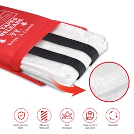 Flintronic 2PCS Fire Blanket, 1M X 1M Fire Suppression Blanket for Kitchen, Quick Unfolding and Easy to Use Fire Blankets with Loops, Emergency Fiberglass Fire Blanket for Home Kitchen Office Garage