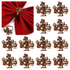 Turkey Napkin Rings Set of 12, Fall Napkin Ring Holders Rustic Vintage Metal Thanksgiving Napkin Ring for Autumn Harvest Wedding Birthday Thanksgiving Dinner Table Settings Decorations