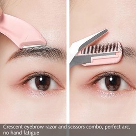 6-Piece Eyebrow Trimmer Set: 2 Eyebrow Scissors with Combs, 4 Curved Stainless Steel Razors—Essential Beauty Tools for Men and Women