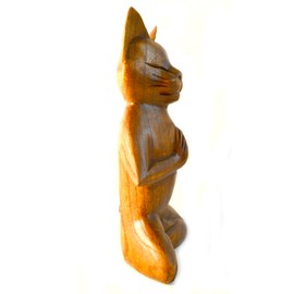 Meditating Yoga Kitty Statue Hand Painted Carved Wood Praying Cat Kitten Siamese