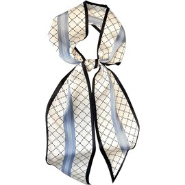 Scarf for Women,Satin Scarf for Clothing and Bag Decor (Blue and White)