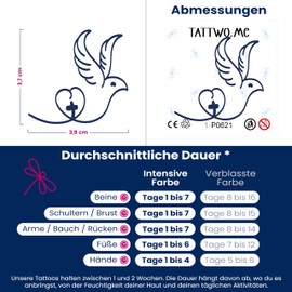 Tattwo.me 2 Week Waterproof Temporary Plant Tattoos - Religious Dove - EU Compliance - Vegetable Ink - Tattoo Pad Size: 5 x 5cm (P0621)