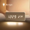 ThreeH Digital Alarm Clock 3 Alarm Setting Voice Control Wooden