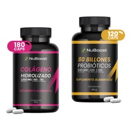 Colágeno Y Probióticos Nuboost 180 120 Cápsulas Digestivo Sin Sabor
