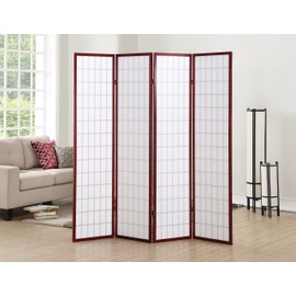 TREATLIFE HOME 4-Panel Room Divider Screen with Rice Paper Design, Japanese Inspired, Cherry Finish
