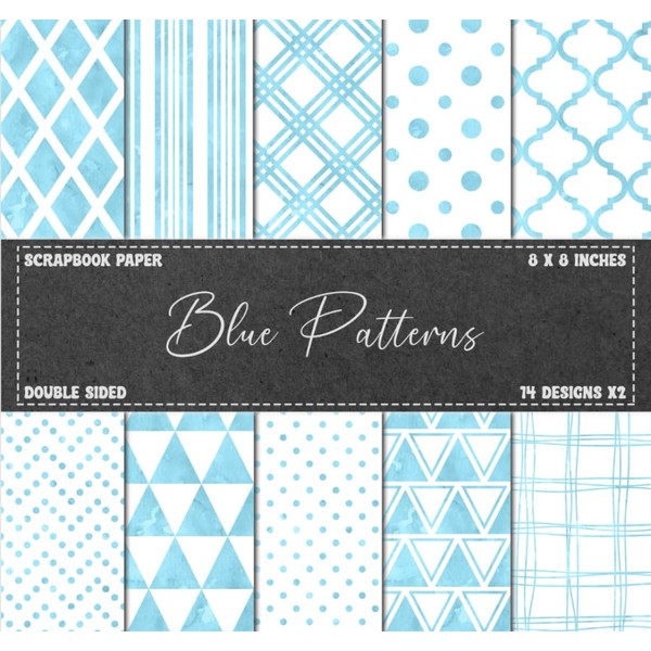 Scrapbooking Paper Pad: Blue Patterns, Double Sided 8 x 8"