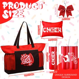 Patelai 4 Pcs Cheerleader Gifts Set Cheer Tote Bag 20 oz Tumbler Makeup Bag Keychain Cheer Stuff Accessories for Cheerleader(Red)