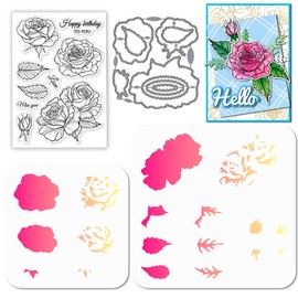 GLOBLELAND Rose Leaves Stamp and Cutting Dies Set for Card Making Flowers and Leaves Stamps and Stencils Layered Embossing Stencil for DIY Scrapbooking Crafts Album Accessories