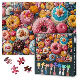 1000 Piece Dessert Jigsaw Puzzle for Adults - Colorful Donut & Sweet Treats Art with Premium Puzzle Board, Challenging Foodie Theme Puzzles for Adults, 27.5x19.7 Inches