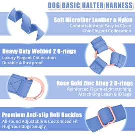 Soft Leather No Pull Dog Harness - Adjustable Step in Dog Harness with Rose Gold Heavy Duty Metal Buckle, Freedom Nylon Dog Halter Vests for Small Medium Large Dogs Easy Walking Training (Purple,L)