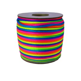 PAMIR Tong 100 Yards Nylon Satin Cord, Rattail Silk Trim Beading Thread for Chinese Knotting, Kumihimo, Beading, Macramé, Jewelry Making, Sewing, DIY (19 Rainbow)