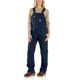 Carhartt Women's Flame Resistant Rugged Flex Loose Fit Duck Bib Overall, Dark Navy, Medium Short
