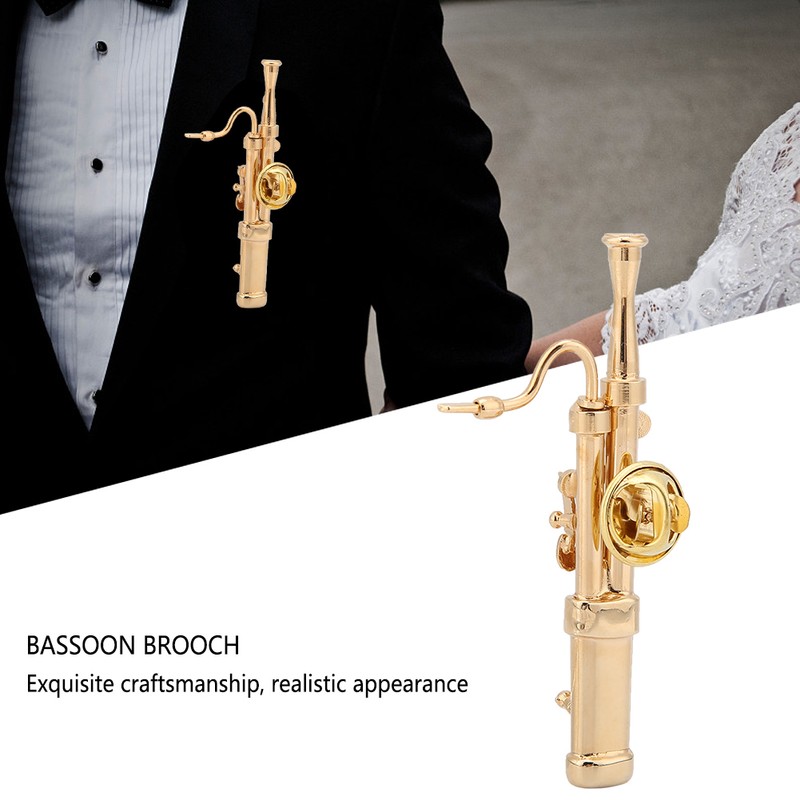 Gold Plating Copper Bassoon Musical Instrument Bassoon Brooch Pin with