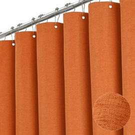 BTTN Stall Fabric Shower Curtain - 54x78 Inch Long Linen Textured Heavy Duty Shower Curtain Set with 10 Plastic Hooks, Narrow Neutral Outdoor Weighted Waterproof Shower Curtains for Bathroom - Orange