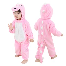 Doladola Unisex Kid's&Toddler's Costume Outfit Baby Boys Girls Flannel Animal Hooded Rompers Jumpsuit (12-18 Months, Pink Dinosaur)