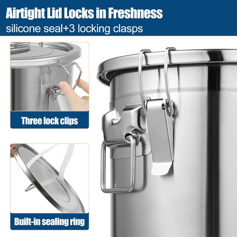 YinCukiEle 3.17Gal/12L Stainless Steel Airtight Canister, Airtight Food Storage Container