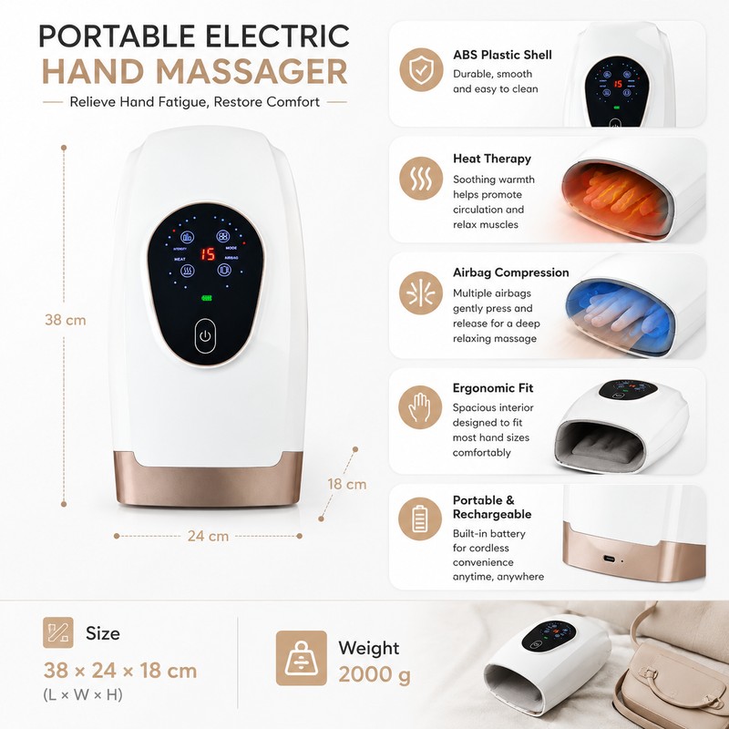 Portable Hand Massager for Office Relaxation – Heated Air Compression