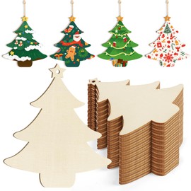 Wooden Christmas Tree Ornaments to Paint Christmas Thanksgiving Decoration Cutouts Unfinished 24PCS 3.5 x 3 inches, DIY Blank Unfinished Christmas Tree Wood Discs Ornament for Home Crafts Hanging