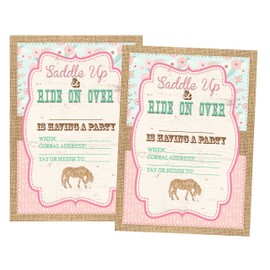 Silly Goose Gifts Saddle Up and Ride On Over, Rustic Pony Horse Party Invitation Set with Envelopes