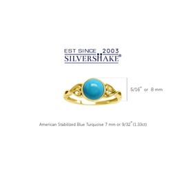 Silvershake - Anillo solitario de plata de ley 925 con piedras preciosas auténticas de 7 mm, 3.5, Plata de ley Plata de ley Chapado en oro de 18 quilates, Auténtica turquesa americana - chapado en oro