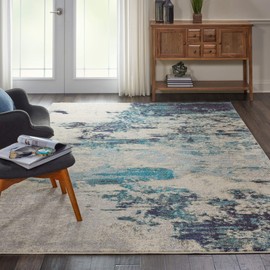 Nourison Celestial Modern Abstract Area Rug, 7'10" x 10'6" (8'x11'), Ivory/Teal Blue