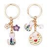 Mikovivi 2pcs Kawaii Cat Key Chains, Enamel Flower Keyring Japanese