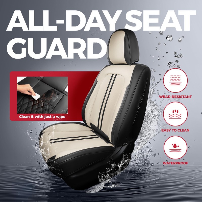 FREESOO Front Seats 2PCS Leather Car Seat Covers, Ultra Breathable