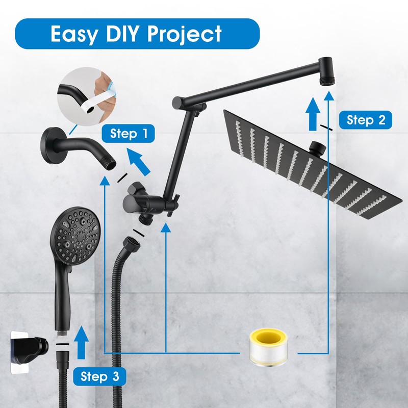 PDPBath 12" Rainfall Shower Head with Handheld Spray, Dual Rain