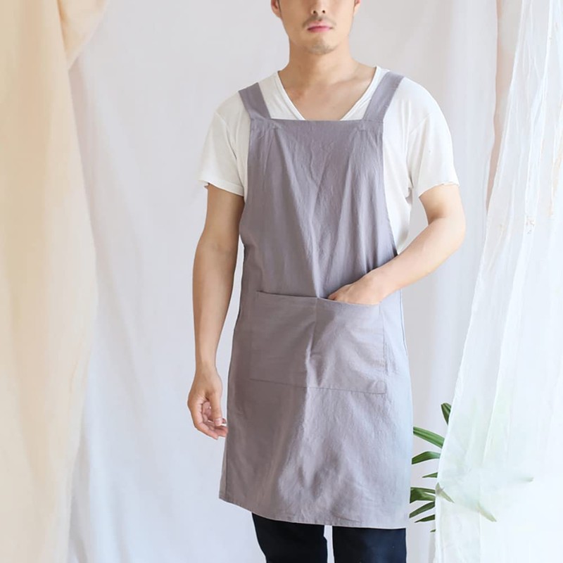 Glorlliant Japanese Style Kitchen Apron Cross Back Apron with Pockets