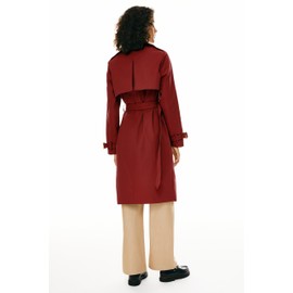 Orolay Women's 3/4 Length Double Breasted Trench Coat Lapel Jacket with Belt Wine Red X-Small