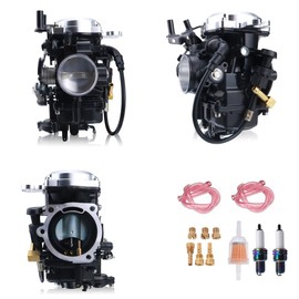 YJGZSVK CV40 Carburetor & Throttle Cable for Harley Davidson Sportster 883 1200 XL883 1200 Custom Softail Dyna & FXR Touring Sportster 1998-Up (Silver Top Carburetor + 43" Throttle Cable)