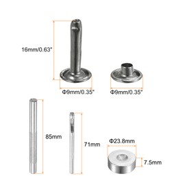 QUARKZMAN 100 Sets Leather Rivets 9 mm x 16 mm Metal Double Cap Rivets Press Studs Fasteners with 3 Pieces Tools for Setting for Leather Craft Repair Decoration, Gunmetal