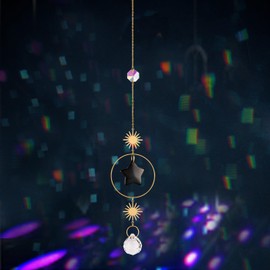 Sahoottie Obsidian Crystal Sun Catcher for Window Black Star Sun Catcher for Garden Window Hanging Crystal Rainbow