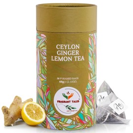 Fragrant Tales Premium Ceylon Black Tea (European Blend) | Subtle Ginger Lemon Infusion | 30 Pyramid Bags, 60g
