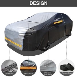 6 Layers Car Cover Waterproof All Weather Car Cover Waterproof All Weather, Outdoor Full Exterior Cover Rain Sun UV Snowproof Protection with Zipper Cotton for Sedan (196-210 inch)